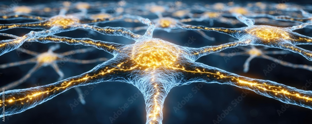 Aufkleber bladder wall with nervous concept. close-up view of neurons transmitting signals with vibrant lights
