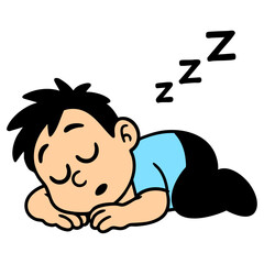 Cartoon Boy sleeping on his head