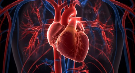 Human Heart Anatomy with Arteries and Veins Detailed Medical Illustration for Education and Research
