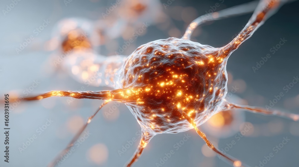 Poster bladder wall with nervous concept. a close-up view of a neuron showcasing electrical signals.