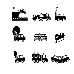 Car accident icons vector set