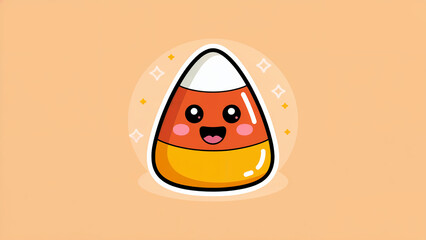  A charming kawaii-style sticker illustration featuring a candy corn with a cheerful smiley face