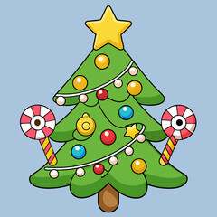 Festive Christmas Tree with Ornaments and Star