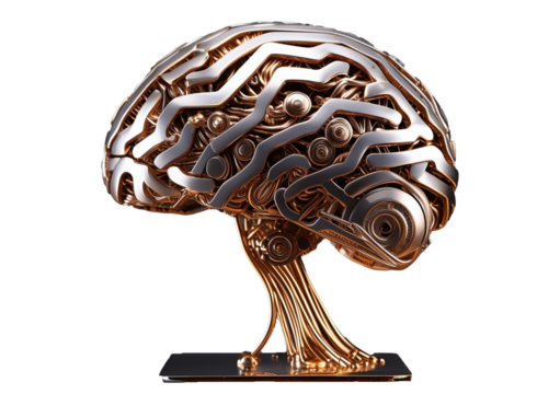 Digital AI electronic brain made from metallic isolated on a transparent or white background. - Powered by Adobe
