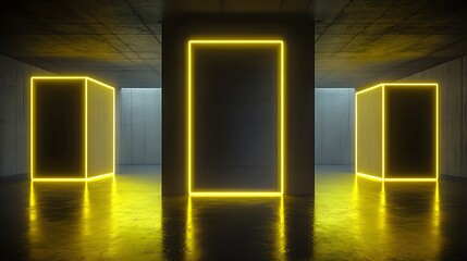 Empty neon-lit concrete display