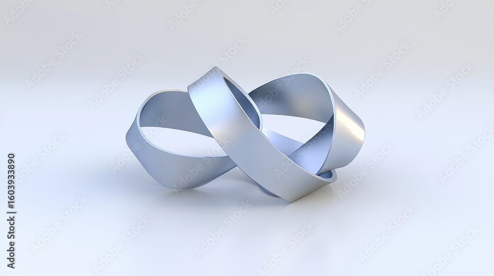 Poster a 3d rendering of a silver ring with a twisted design.