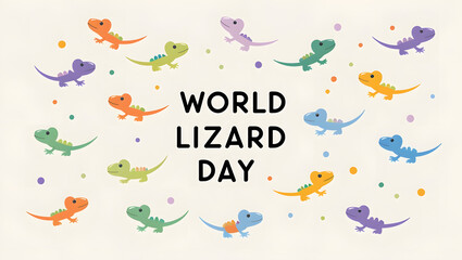Minimalist World Lizard Day Poster with Cute Colorful Lizards