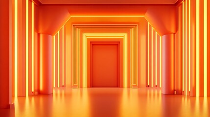 Vibrant orange hallway with neon lights