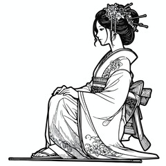 Vector line art image of a Japanese woman