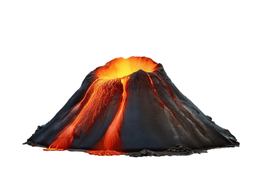 Lava volcano isolated on transparent or white background