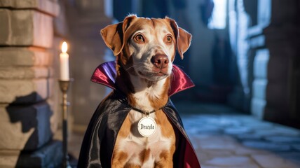 Adorable Dog Dressed in a Vampire Costume for Halloween