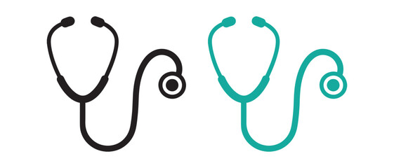 Black and Teal Stethoscope Icons. Minimal Medical Equipment Design for Healthcare Branding.