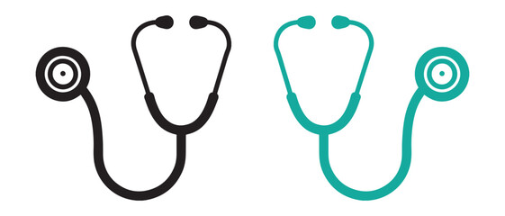 Black and Teal Stethoscope Icons. Minimal Medical Equipment Design for Healthcare Branding.