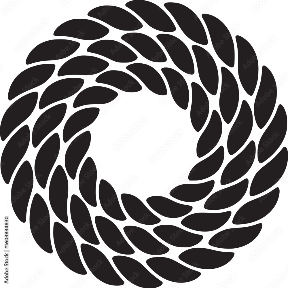 Aufkleber black and white circular design featuring repeating leaf like shapes arranged in a ring pattern grap