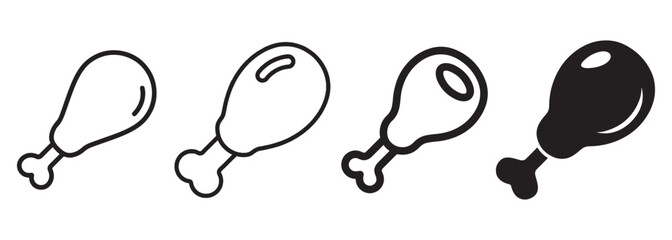 Chicken Drumstick Icon Set. Outline to Filled Illustration for Food Design and Branding.