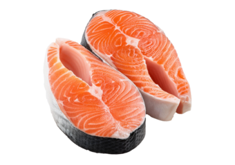 Two fresh raw salmon isolated on a transparent or white background.
