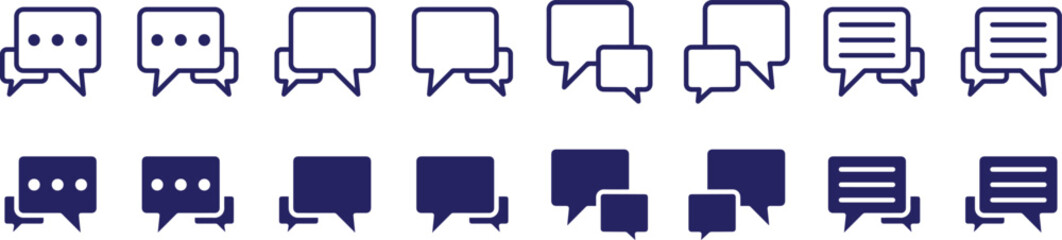 chat message icon set bubble minimalist design, flat style, simple geometric shapes, conversation icons, messaging symbols, speech bubbles, dialogue elements