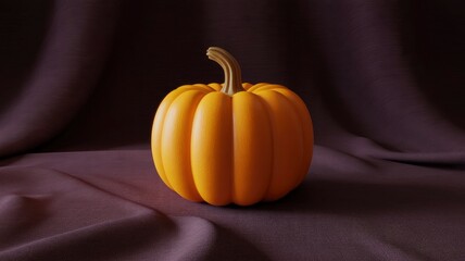 Single Orange Pumpkin on Deep Purple Fabric