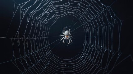 Dew-Kissed Spiderweb with Orb Weaver Spider at Center