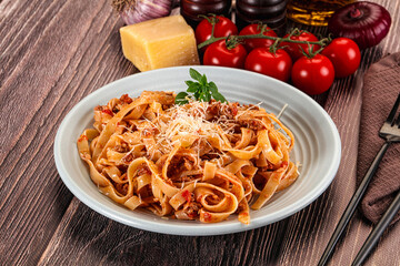 Italian pasta bolognese with beef minced meat