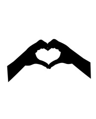Silhouette of two hands forming a heart shape, symbolizing love, unity, care, and connection. Perfect for themes of friendship, compassion, and affection.