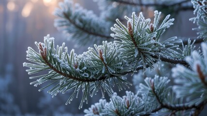Frosty Pine Branch Close-Up Winter Wonderland Detail