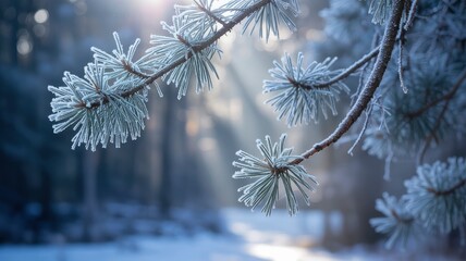Frosty Pine Branch in Winter Wonderland