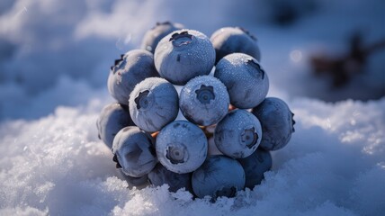 Frozen Blueberries on Snow - Winter Harvest