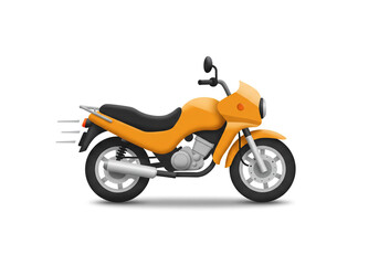 A cartoon illustration of a yellow motorcycle on a white background in motion blur