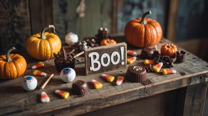 Spooky Halloween Treats on Rustic Wooden Table