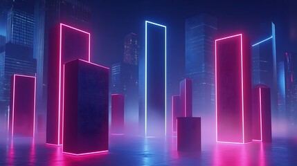 Neon city, futuristic architecture