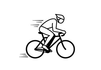Obraz premium A simple line drawing of a cyclist wearing a mask riding a bicycle on a white background