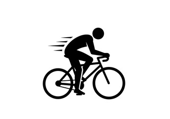 Fototapeta premium A simple black silhouette of a cyclist riding a bicycle with motion lines on white background