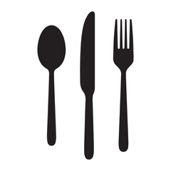 Black Silhouette Cutlery Set. Spoon, Knife, and Fork Icons for Kitchenware and Dining Design.