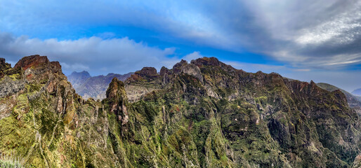 Early morning in the mountain landscape at Pico do Arieiro on Madeira, Portugal.