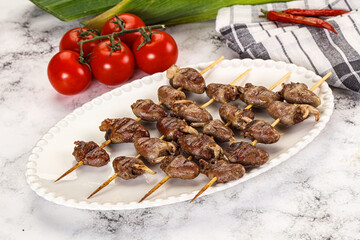 Gourmet Grilled chicken hearts skewer