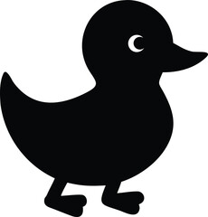 Baby duckling waddling with tiny feet and open beak in motion silhouette vector and coloring page outline