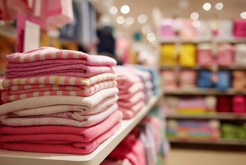 Colorful towels are neatly stacked on the shelf, with soft and rich colors, suitable for home, retail, and home - textile - related materials.