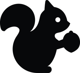 Baby squirrel nibbling on an acorn with chubby cheeks and joy silhouette vector and coloring page outline