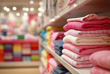 Colorful towels are neatly stacked on the shelf, with soft and rich colors, suitable for home, retail, and home - textile - related materials.
