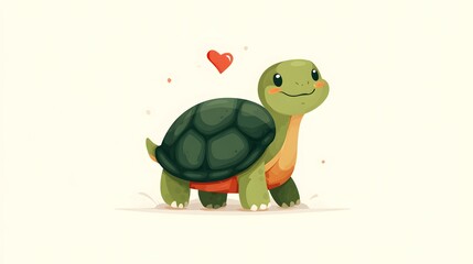 Fototapeta premium Joyful and Imaginative Turtle Cartoon Showcasing a Cute Tortoise with Heart Accents, Rendering a Friendly Mascot Against a Minimalist White Background