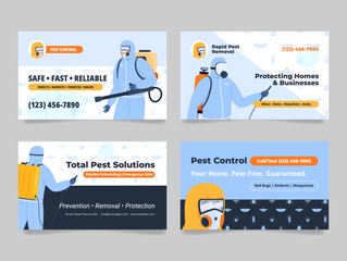 Pest control business cards showcasing reliable and efficient pest removal services for homes and businesses