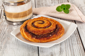 Homemade cinnabon swirl pastry with cinnamon
