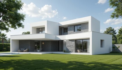 Modern and minimalist facade of cubical house