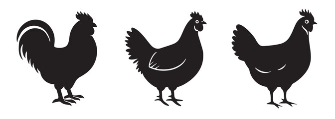 Chicken Silhouette Icon set. Rooster and Hen Breed Icons for Farm-Themed Designs.