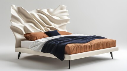 Artistic Bed in Room: An abstract bed creates a comfortable room, with an unusual headboard that creates an abstract design in a modern interior.