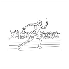 Dynamic Relay Race Line Art Featuring Energetic Runner and Cheering Crowd – Perfect for Sports, Fitness, and Event Themes, exercise