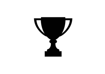 A simple black silhouette of a trophy with handles on a plain white background art