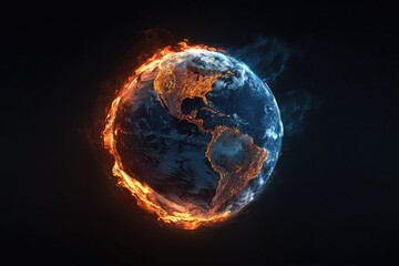 Earth engulfed in flames, vivid colors