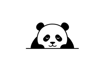 Naklejka premium A simple black and white illustration of a panda with its head resting on a surface